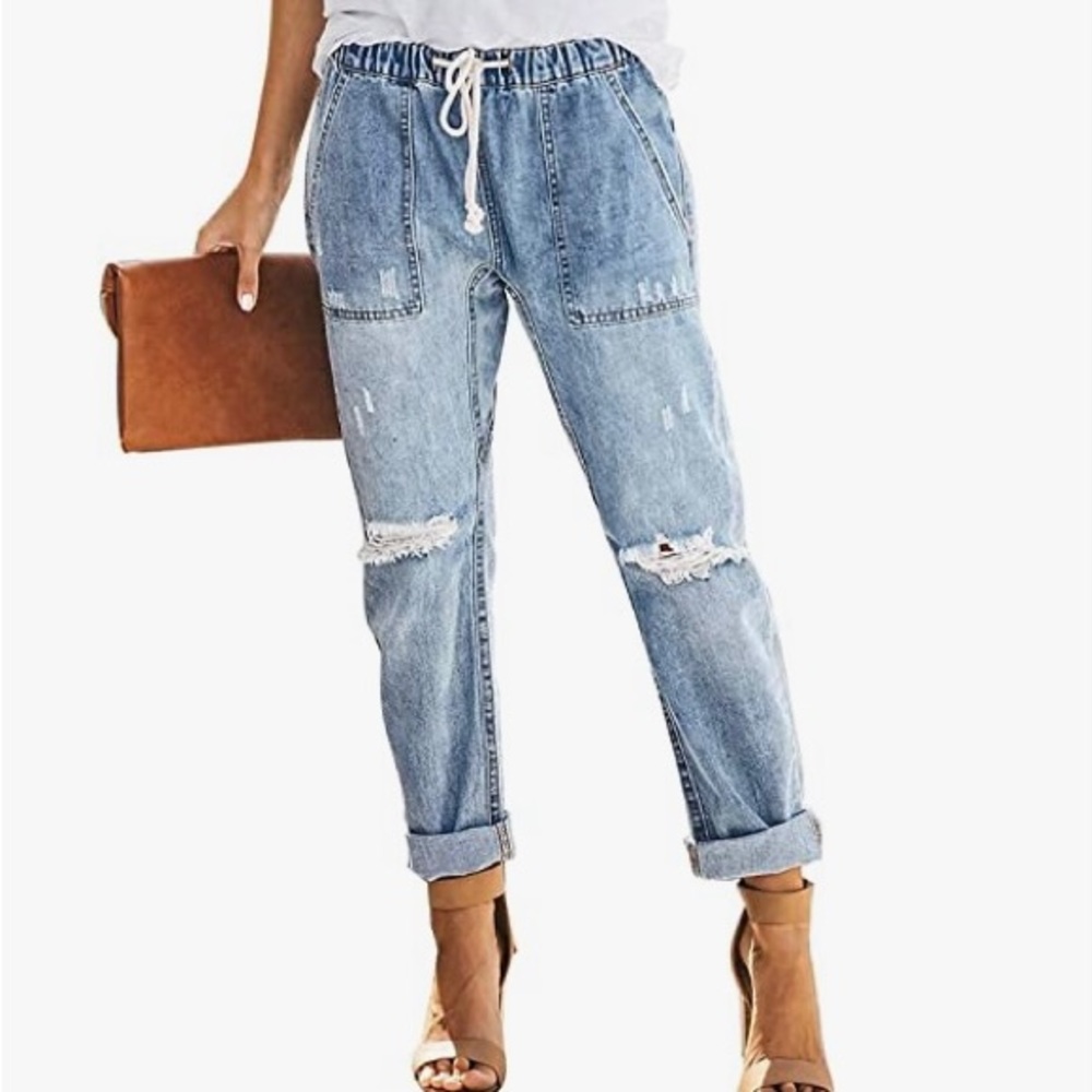 Women’s Denim distressed joggers stretch pants. Size 4x